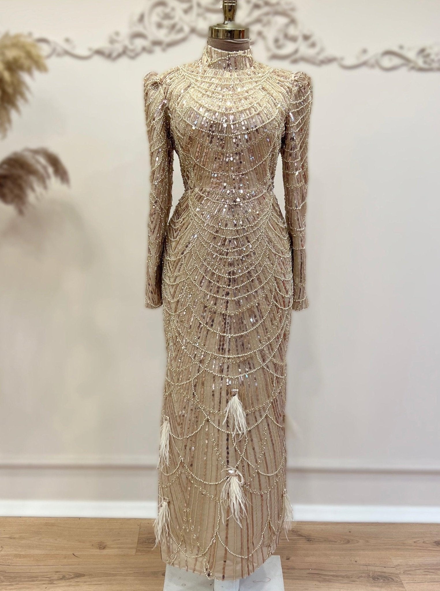 Selena Tesettür Abiye Gold - FioraofDress - tesettur - abiye - 48 - hijab - evening - dress