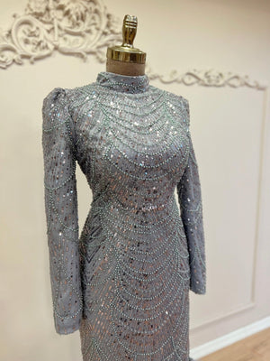 Selena Tesettür Abiye Gri - FioraofDress - tesettur - abiye - 48 - hijab - evening - dress