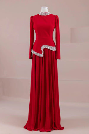 Selva Tesettür Abiye - FioraofDress - tesettur - abiye - Kırmızı - 38 - hijab - evening - dress