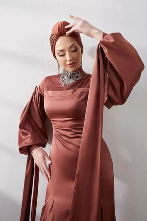 Serenay Taşlı Tesettür Abiye - FioraofDress - tesettur - abiye - 42 - kiremit - hijab - evening - dress