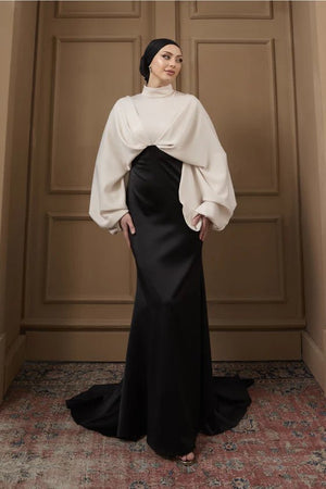 Serra Tesettür Abiye - FioraofDress - tesettur - abiye - 36 - Krem Siyah - hijab - evening - dress