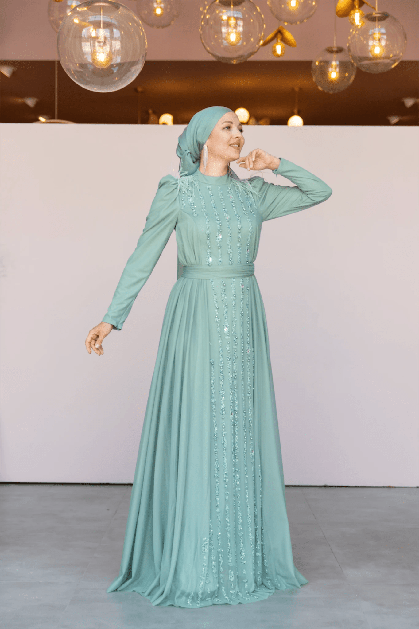 Smile Tesettür Abiye - FioraofDress - tesettur - abiye - 44 - mint - hijab - evening - dress
