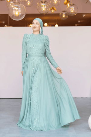 Smile Tesettür Abiye - FioraofDress - tesettur - abiye - 44 - mint - hijab - evening - dress