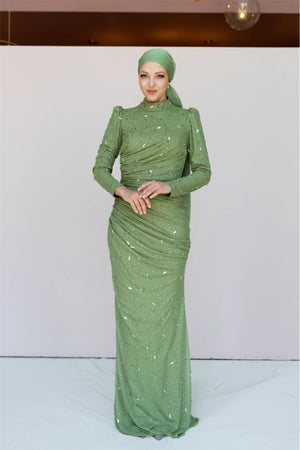 Stone Tesettür Abiye - FioraofDress - tesettur - abiye - 44 - Yağı Yeşil - hijab - evening - dress