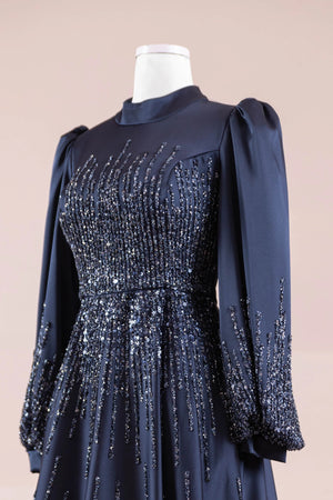 Su Abiye - FioraofDress - tesettur - abiye - 38 - LACİVERT - hijab - evening - dress