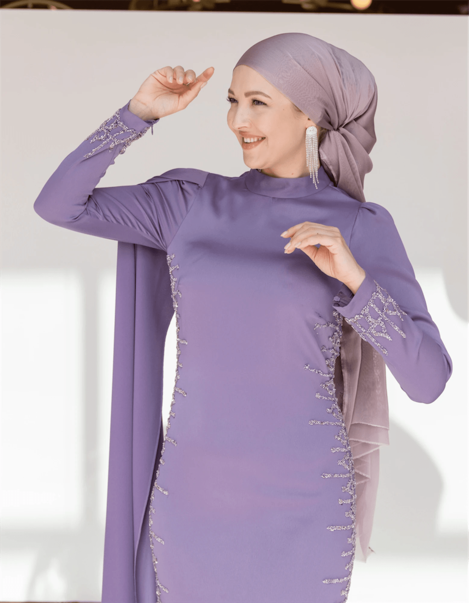 Tek Omuz Pelerinli Tesettür Abiye - FioraofDress - tesettur - abiye - 46 - LİLAA - hijab - evening - dress