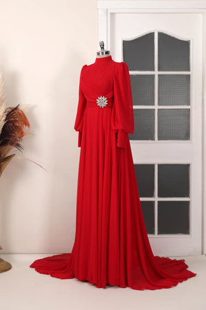Valerya Abiye - FioraofDress - tesettur - abiye - 38 - Kırmızı - hijab - evening - dress