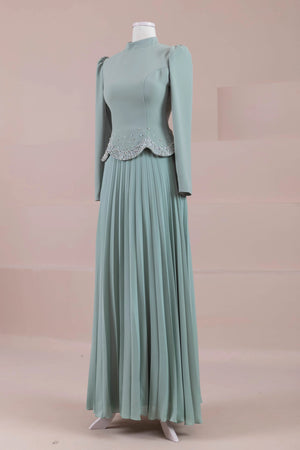 Velor Tesettur Abiye - FioraofDress - tesettur - abiye - mint yeşili - 38 - hijab - evening - dress