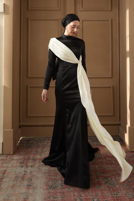 Vesna Tesettür Abiye - FioraofDress - tesettur - abiye - 36 - Siyah Beyaz - hijab - evening - dress