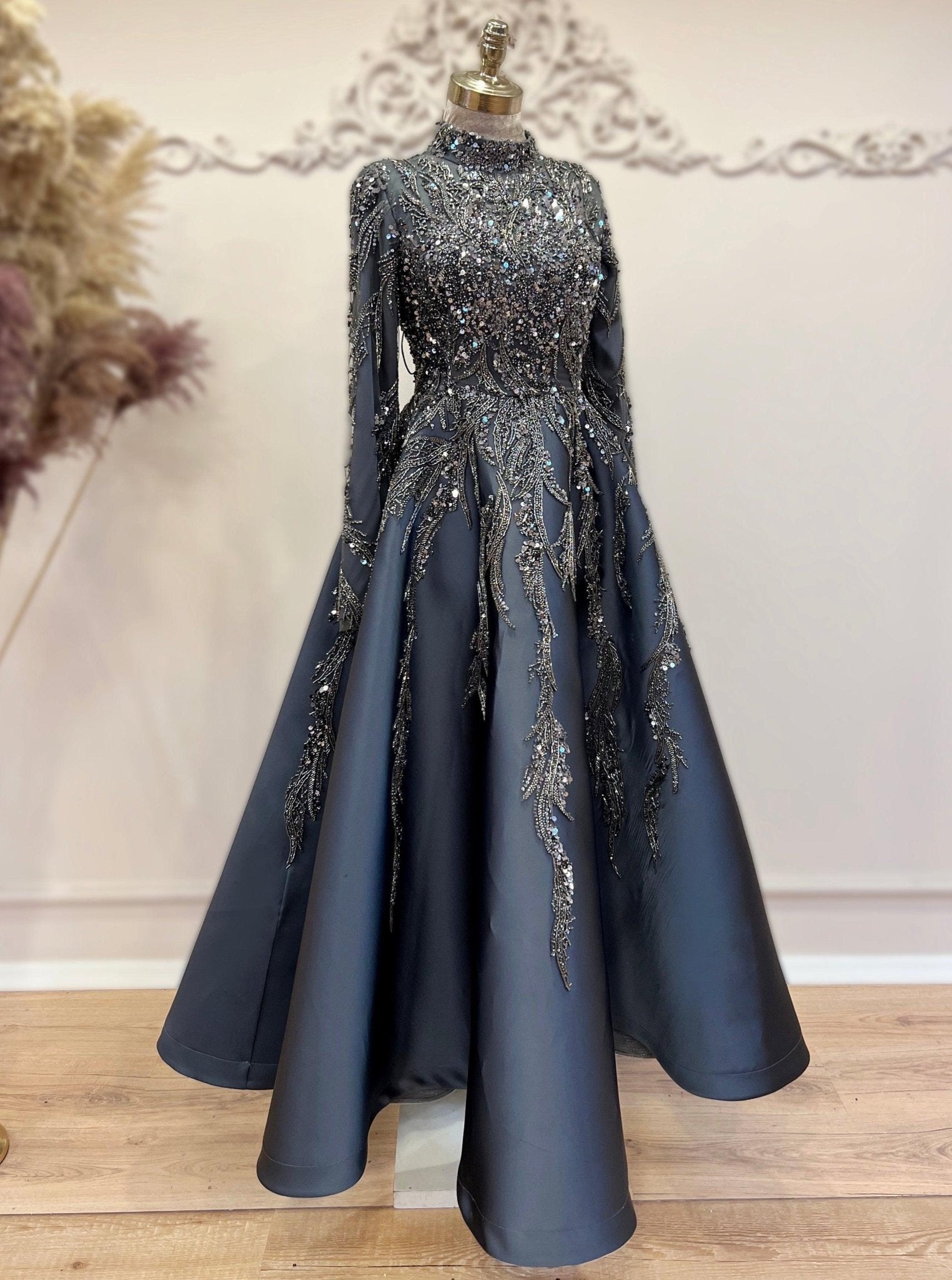 Victoria Tesettür Abiye Antrasit - FioraofDress - tesettur - abiye - 48 - Antrasit - hijab - evening - dress