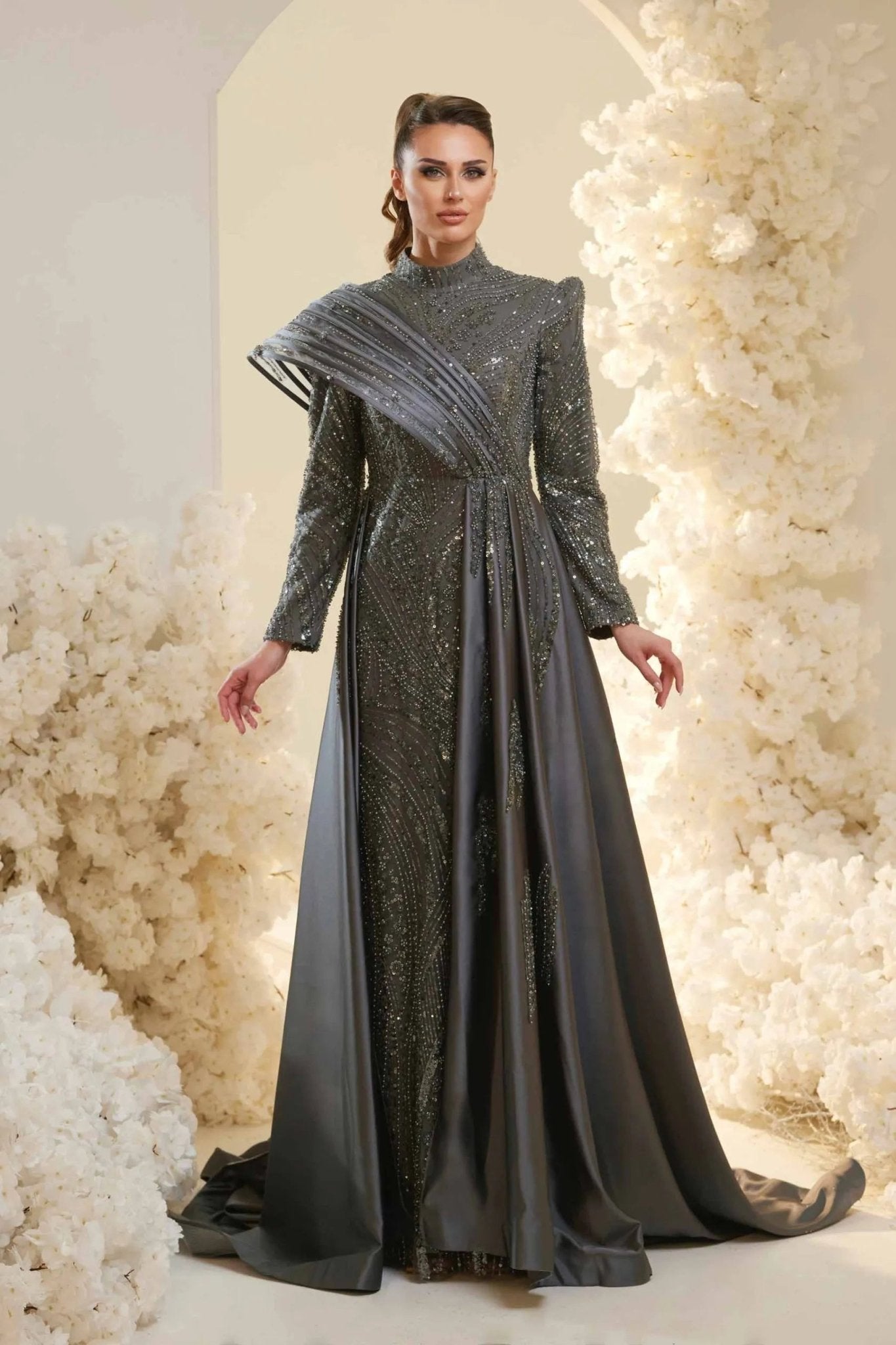 Violet Tesettür Abiye - FioraofDress - tesettur - abiye - Antrasit - 38 - hijab - evening - dress