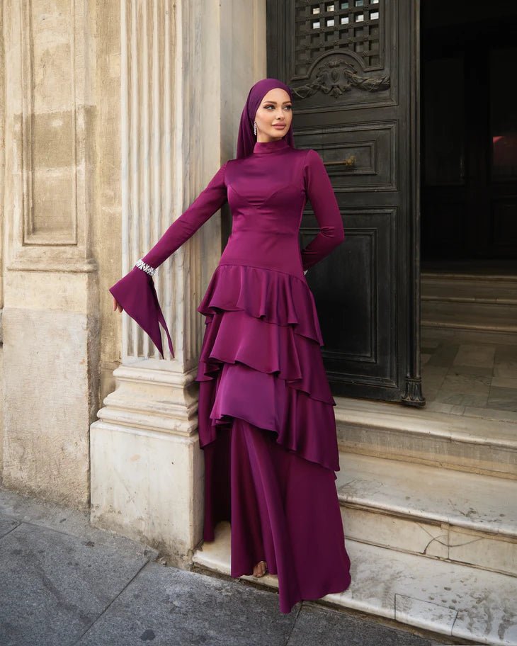 Zümra Taşlı Tesettür Abiye - FioraofDress - tesettur - abiye - Mürdüm - 36 - hijab - evening - dress